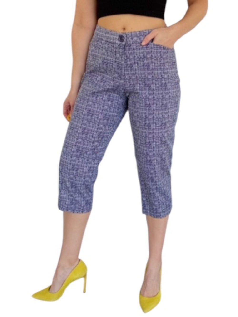 Coral Bay blue white abstract print cotton blend capri pants size 8